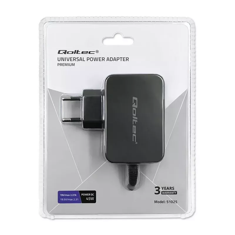 Qoltec 51025 zasilacz/przetwornica do użytku wewnętrznego Czarny