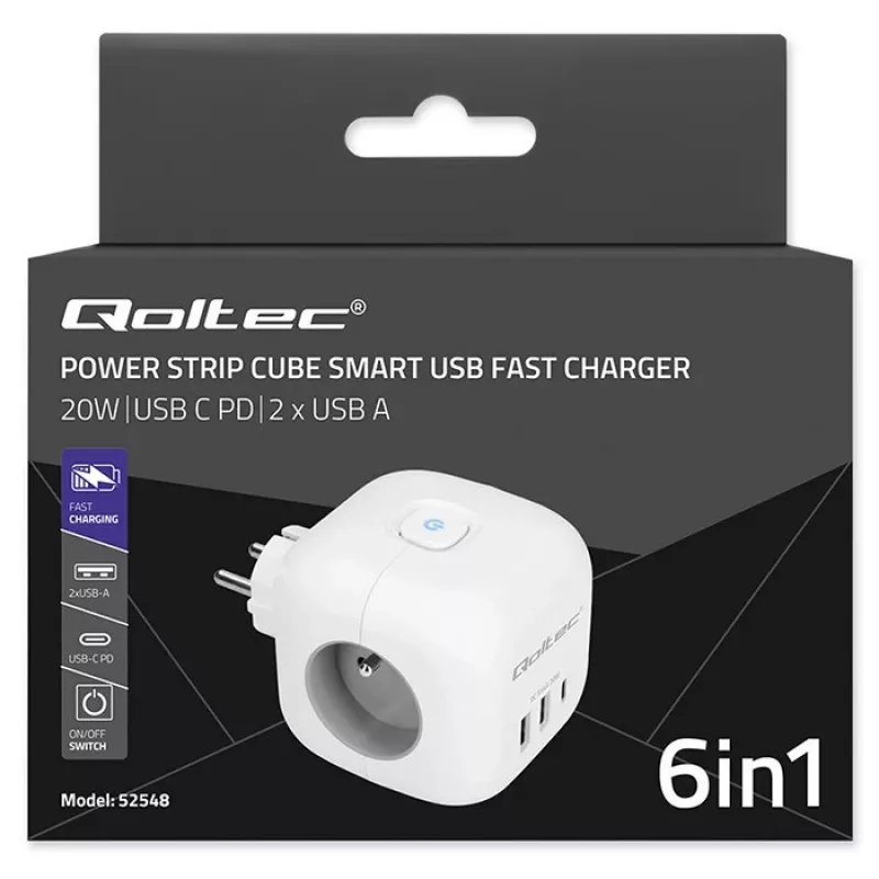 Listwa zasilająca QOLTEC 52548 z 3 gniazdami AC i portem USB