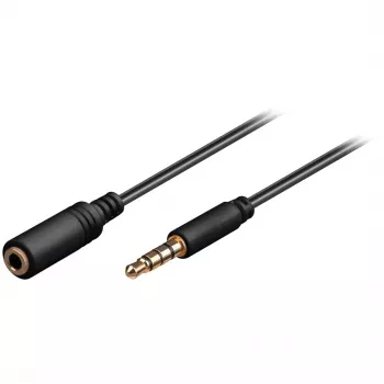 Wentronic Goobay Kabel przedłużający jack 3,5 mm, czarny, 1,5 m - wtyk jack 3,5 mm (4-pin, stereo) > gniazdo jack 3,5 mm (4-pin, stereo) (62478)