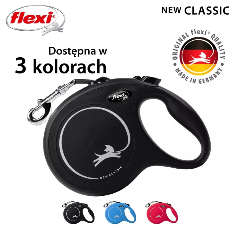 Smycz automatyczna Flexi New Classic L 5 m Czarna – linka, dla dużych ras (25–45 kg), maks. obciążenie 50 kg