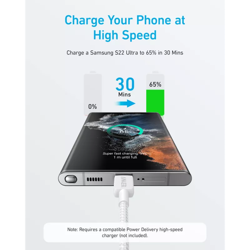 Anker Innovations 322 USB-C na USB-C Kabel Nylon 0,9M 60W Biały - Kabel - Cyfrowy/Dane (A81F5G21)