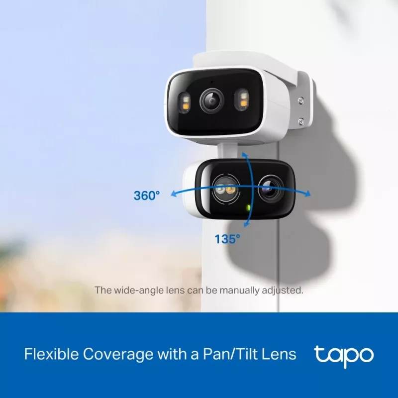 Kamera IP TP‑LINK Tapo C246D — 3 MP (2304×1296), 2,8 mm, pole widzenia 107,8°, obiektyw PTZ dual-lens, IP65, Wi‑Fi/Gigabit, microSD do 512 GB