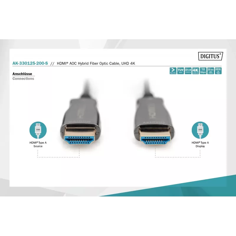 HDMI AOC Hybrid Fiber Optic kabel Digitus AK-330125-200-S