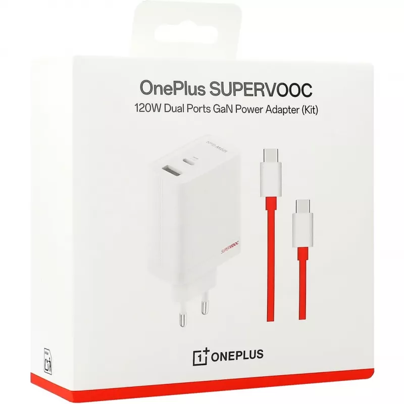 Zasilacz ONEPLUS SUPERVOOC 120W dwuportowa ładowarka przewodowa, 120W całkowitej mocy, 1x USB-C + 1x USB-A, 100–240V, 145 g, biały