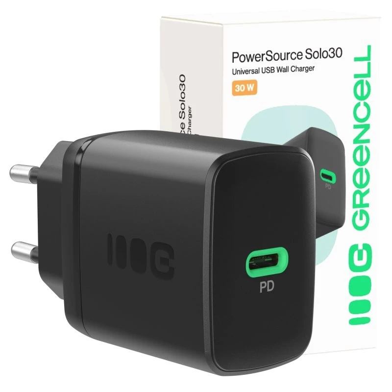 Zasilacz zielony Cell PowerSource Solo30 30W Czarny — ładowarka jednoportowa USB-C