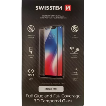 Hartowane szkło ochronne 3D z pełnym klejem SWISSTEN do iPhone 7/8 — biały