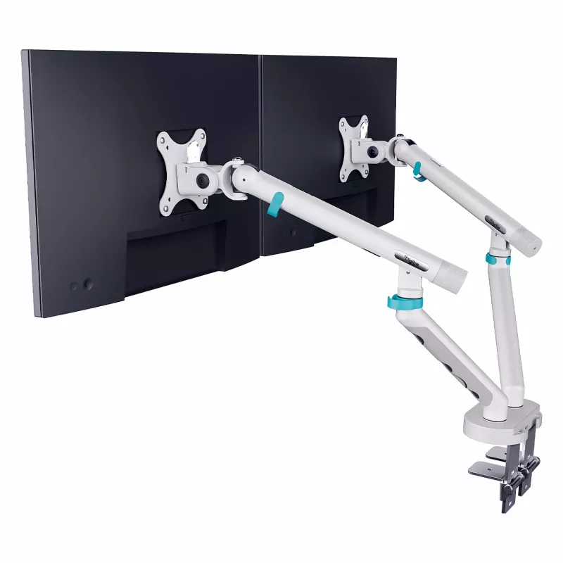 Uchwyt do monitora DIGITUS Dual design na 2 ekrany 35 cali, zacisk, 2×10 kg, VESA 75–100, pochylenie -45–90°