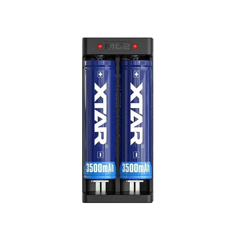 XTAR dwuslotowa ładowarka Li-ion do ogniw 18650, wejście USB-C, 2 sloty, czarna, wskaźniki LED