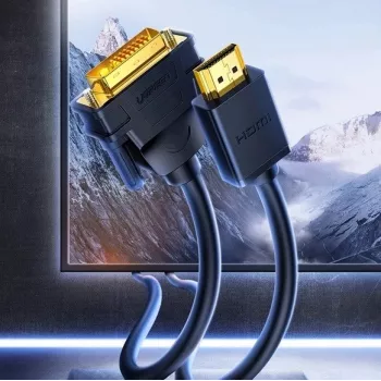 adapter kablowya UGREEN DVI na HDMI HD106 — DVI (męski) na HDMI (męski), 1,5 m, FHD 1080p / 3840×2160