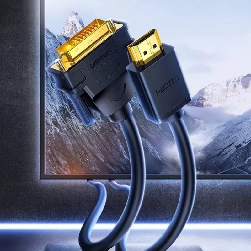 adapter kablowya UGREEN DVI na HDMI HD106 — DVI (męski) na HDMI (męski), 1,5 m, FHD 1080p / 3840×2160