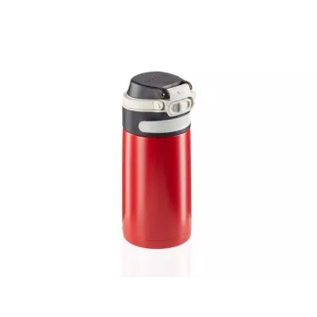 Kubek podróżny Leifheit 03245 stal nierdzewna 350 ml, dwuścienny, szczelny, pokrywa z odchylanym ustnikiem, czarno-czerwony