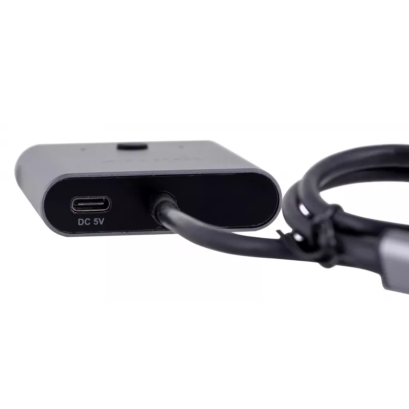 Stacja dokująca Unitek D1078A — hub USB-C, 2x wejście USB-C, 1x wyjście USB-C, 100 W PD, obsługa 4K, maks. 3480×2160, szary