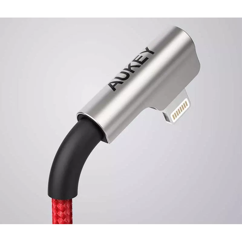 Kabel USB do Lightning Aukey CB-AL01 Czerwony — Plecionka Nylonowa, Złącze Lightning do Urządzeń Apple