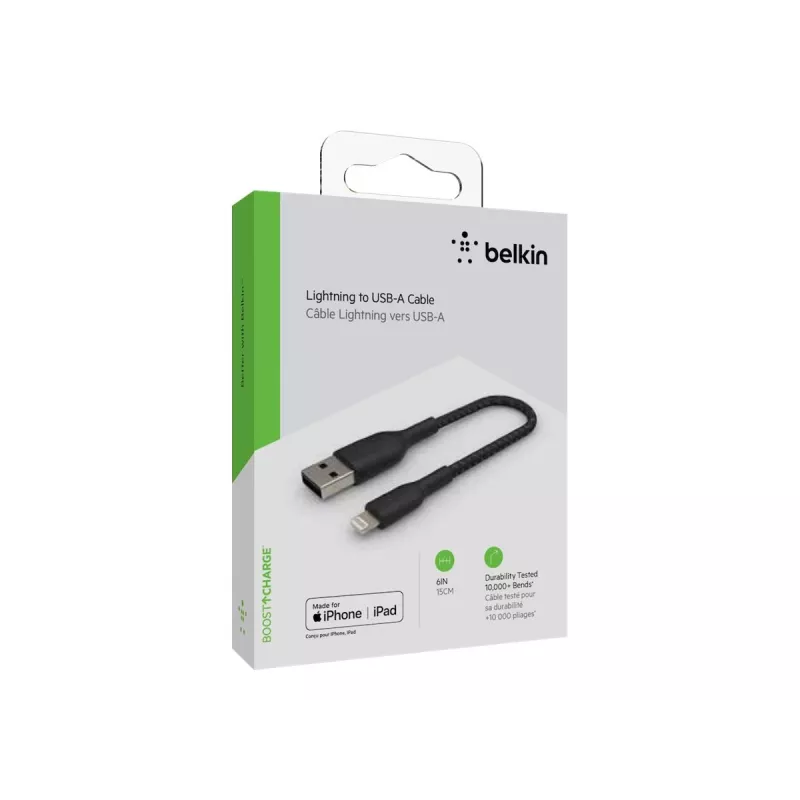 Kabel pleciony USB-Lightning 15 cm czarny