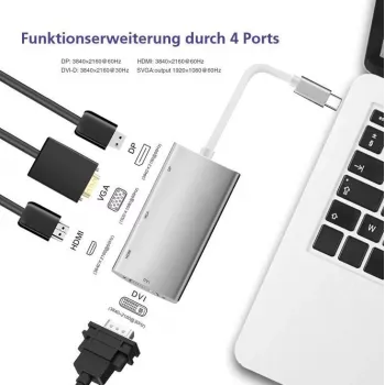 Stacja dokująca helos 288388 USB 3.1 Type-C z wyjściami 4K HDMI, DVI i VGA