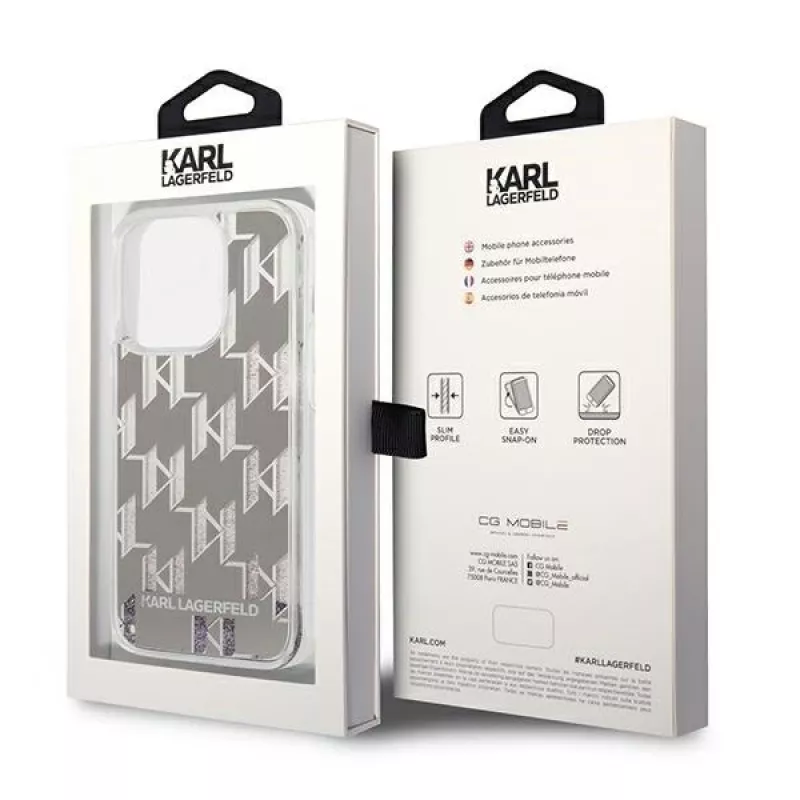 Karl Lagerfeld KLHCP14XLMNMS Etui twarde do iPhone 14 Pro Max 6,7 srebrny / srebrny Liquid Glitter Monogram
