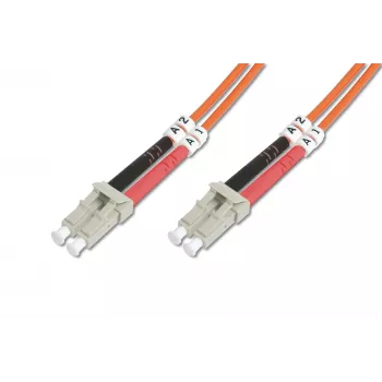 DIGITUS LWL Patchkabel LC/LC 50/125µm 3m Multimode Duplex Halogenfrei bis 1Gbit mit Messprotokoll orange OM2 (DK-2533-03)