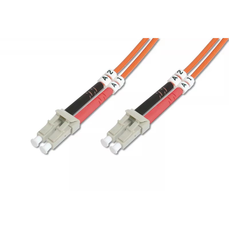 DIGITUS LWL Patchkabel LC/LC 50/125µm 3m Multimode Duplex Halogenfrei bis 1Gbit mit Messprotokoll orange OM2 (DK-2533-03)