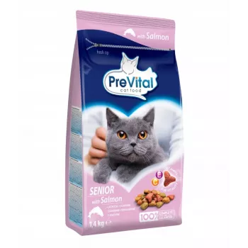 Sucha karma dla kota PREVITAL Senior Salmon 1,4 kg — formuła dla seniorów, 31% białka, 9% tłuszczu