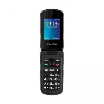 Telefon z klapką Kruger & Matz Iron 5 Flip KM0466 — Dual SIM, wyświetlacz 2,4 cala, IP68/IP69K, 1200 mAh