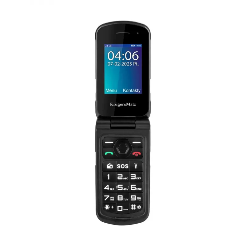 Telefon z klapką Kruger & Matz Iron 5 Flip KM0466 — Dual SIM, wyświetlacz 2,4 cala, IP68/IP69K, 1200 mAh