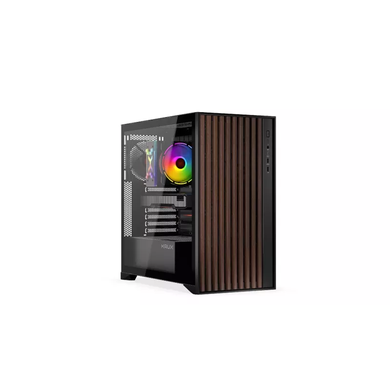 Obudowa komputerowa KRUX Palum KRXD008 ATX czarna — 2 wnęki 3,5 cala, 2 wnęki 2,5 cala, 2 wentylatory 120 mm, GPU do 39,5 cm