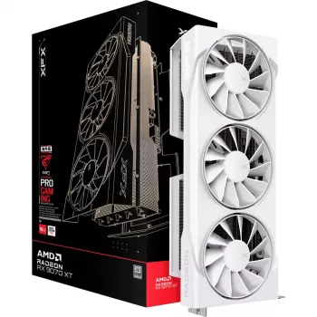 Karta graficzna XFX Radeon RX 9070 XT — 16 GB GDDR6, 256-bit, PCIe x16, 2400 MHz, 3-wentylatorowa biała, 325×65 mm