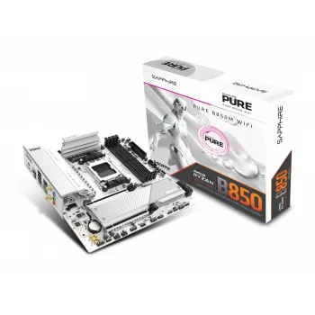 Płyta główna Sapphire PURE B850M WIFI Micro ATX — AMD B850, Socket AM5, DDR5 do 8000 MHz, 4 DIMM, Wi‑Fi 6, LAN 2,5 Gb, 2× M.2, PCIe 5.0 x16