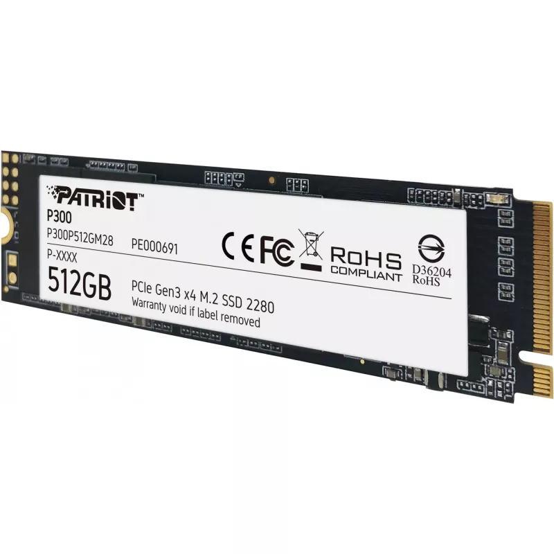 Wewnętrzny dysk SSD PATRIOT P300 512 GB M.2 PCIe NVMe — odczyt 1700 MB/s, zapis 1200 MB/s, 3D NAND, 3,8 mm, TBW 240