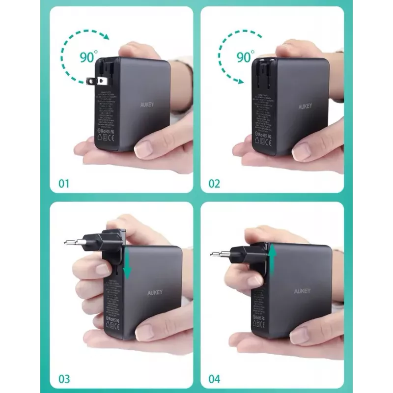 Ładowarka sieciowa Aukey PA-B7O, 3×USB, technologia GaN
