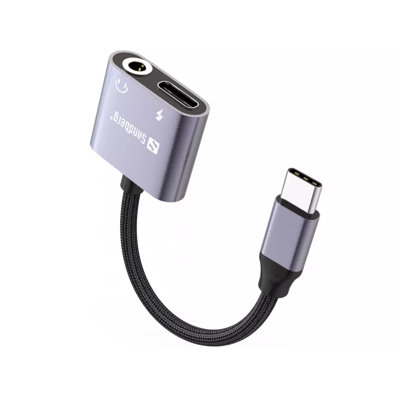 Adapter audio USB-C SANDBERG PD65W 136-67 z przelotowym zasilaniem USB-C PD