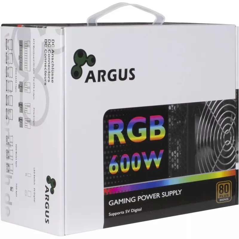 Zasilacz Inter-Tech Argus RGB-600W II 20+4 pin ATX ATX Czarny