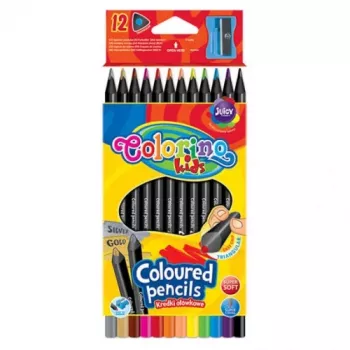 Kredki trójkątne Colorino Kids 12 kolorów (z temperówką) czarne drewniane