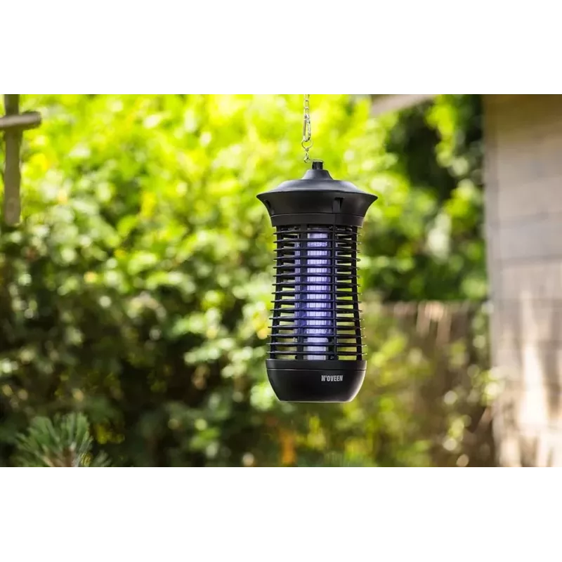 Lampa owadobójcza elektryczna NOVEEN IKN18 IPX4 — 18 W świetlówka UVA, zasięg 100 m², 1700–1800 V, wewnątrz/na zewnątrz, do zawieszania, metalowa, czarna