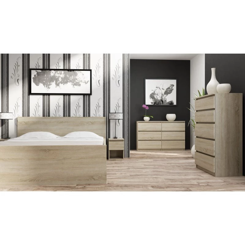 Komoda top e shop M5 SONOMA — 5 szuflad, wykończenie w kolorze dębu, 700×400×1120 mm, płyta wiórowa