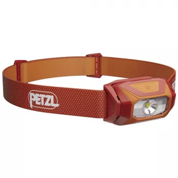 Lampa czołowa Petzl TIKKINA 300 lm czerwona — kompaktowe światło bez użycia rąk, regulowana wiązka, zasilana bateriami