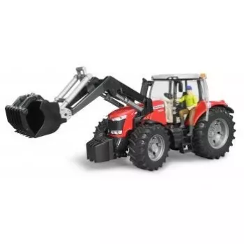 Traktor-zabawka BRUDER Massey Ferguson 7624 z ładowaczem czołowym, czerwony, dla dzieci od 3 lat