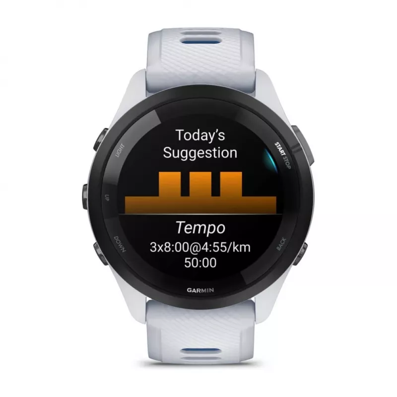Smartwatch GARMIN Forerunner 265 — 46 mm obudowa GFRP, AMOLED 1,3 cala, GPS/GLONASS/Galileo, 15-dniowa bateria, 5 ATM, pasek silikonowy