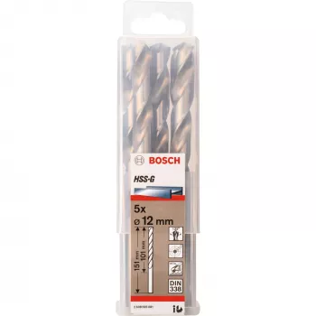 Zestaw wierteł Bosch HSS-G 12 mm, 5 szt., długość robocza 101 mm