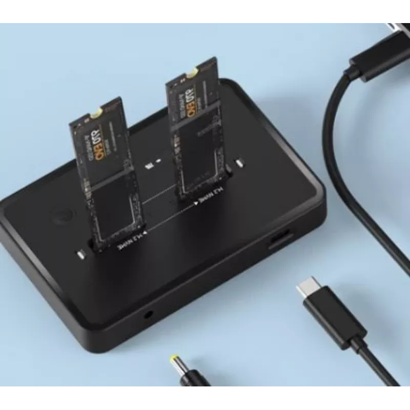 GEMBIRD stacjonarny dual-drive USB Type-C M.2 NVMe i SATA SSD stacja dokująca DD2-U3M2, obsługuje M.2 2242, 20 Gbit/s, RTL9210B