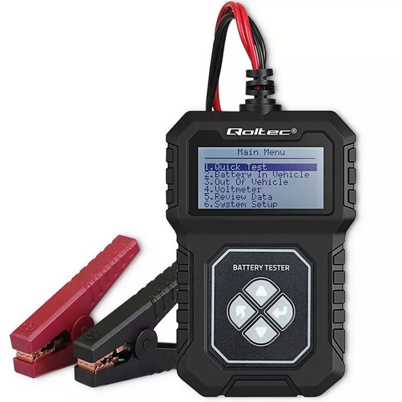 Cyfrowy tester akumulatorów Qoltec z wyświetlaczem LCD | Menu w języku polskim | 12V | AGM | GEL | STD | 30-220AH