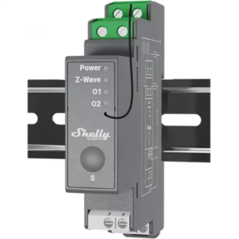 Przekaźnik półprzewodnikowy Shelly Wave Pro 2 2-kanałowy 25 A 110–240 V na szynę DIN, 868,4 MHz