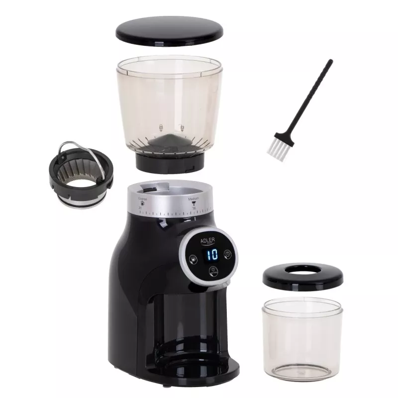 Profesjonalny młynek do kawy, stalowe żarna, 31 ustawień mielenia, Café 90g/m, Adler, AD4450, 300, Czarny