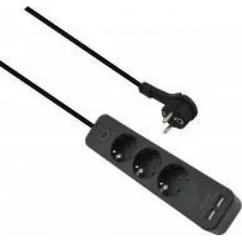 Listwa zasilająca helos ADVANCED 3-gniazdowa z ładowarką USB, czarna, kabel 1,5 m