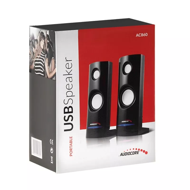 2-drożny przewodowy głośnik PC Audiocore AC860, 2.0 kanałów, 4 W RMS, zasilanie USB, wejście 3,5 mm, czarny