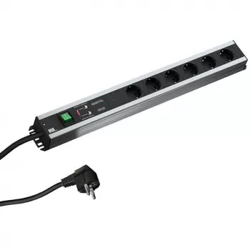 Jednostka dystrybucji zasilania Bachmann 300.012, PDU Basic, 6 gniazd AC, 2U, kabel 2 m, Czarny/Szary