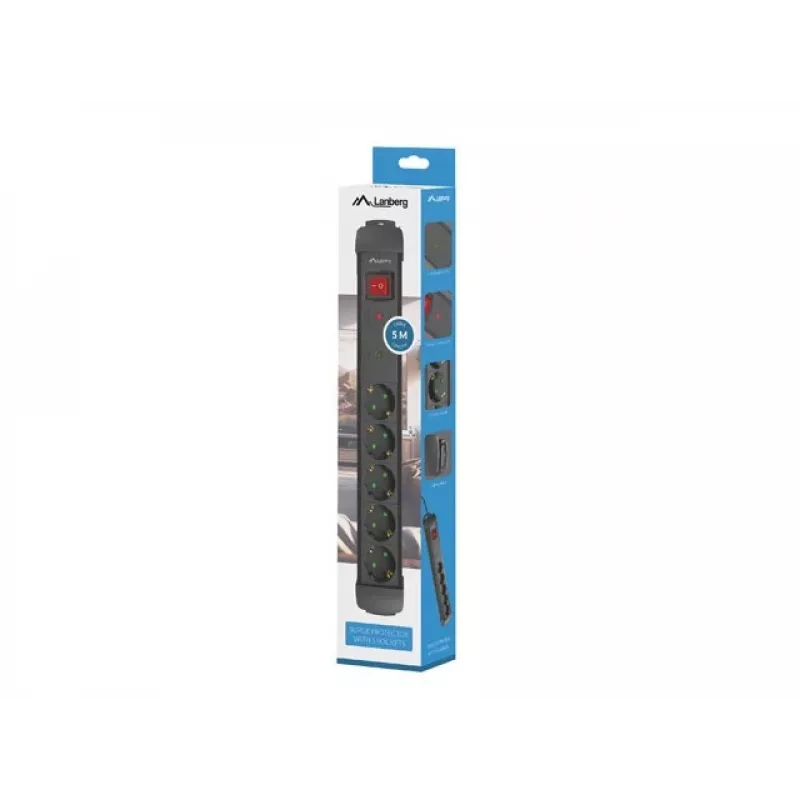 Przedłużacz zasilający Lanberg SP1-05F-0500-BK 5m 5 gniazd AC wewnątrz pomieszczeń czarny