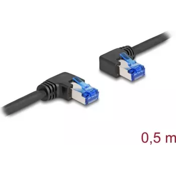 Kabel sieciowy DeLOCK RJ45 Cat.6A S/FTP wtyk kątowy prawy/lewy 0,5 m czarny