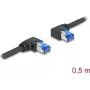 Kabel sieciowy DeLOCK RJ45 Cat.6A S/FTP wtyk kątowy prawy/lewy 0,5 m czarny