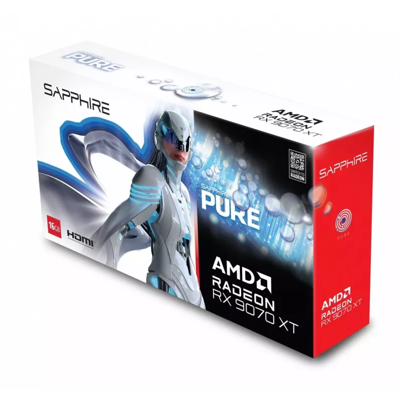 Karta graficzna Sapphire Radeon RX 9070 XT — 16 GB GDDR6, PCIe 5.0, 256-bit, 320 mm, 3-slotowa, biała